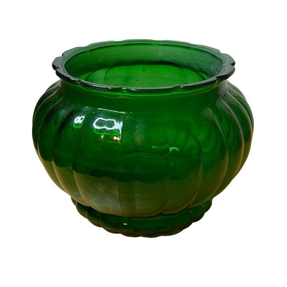 Vintage A.L.R. Co. Translucent Emerald Green Glass Ribbed Bubble Flower‎ Bowl - Picture 1 of 4